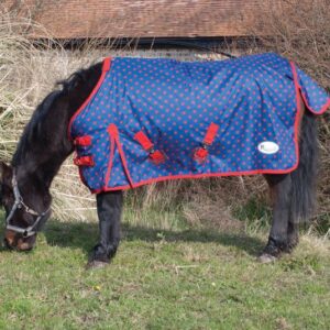 Rhinegold Dottie Torrent  L/W Turnout Rug 5'0"  Navy/Red Spot